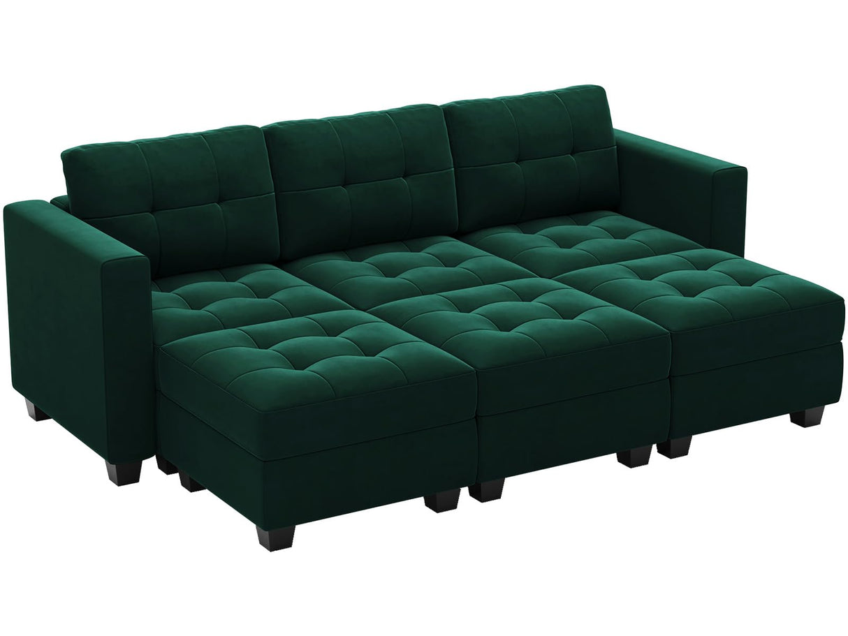 Modular Sectional Sleeper Sofa with Storage Velvet Fabric Sectional Couch with Chaise