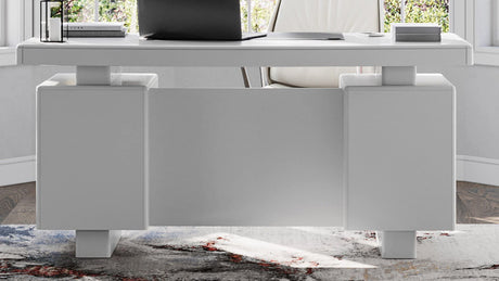 Monroe White Lacquer Modern Desk with Leather Pad and Storage