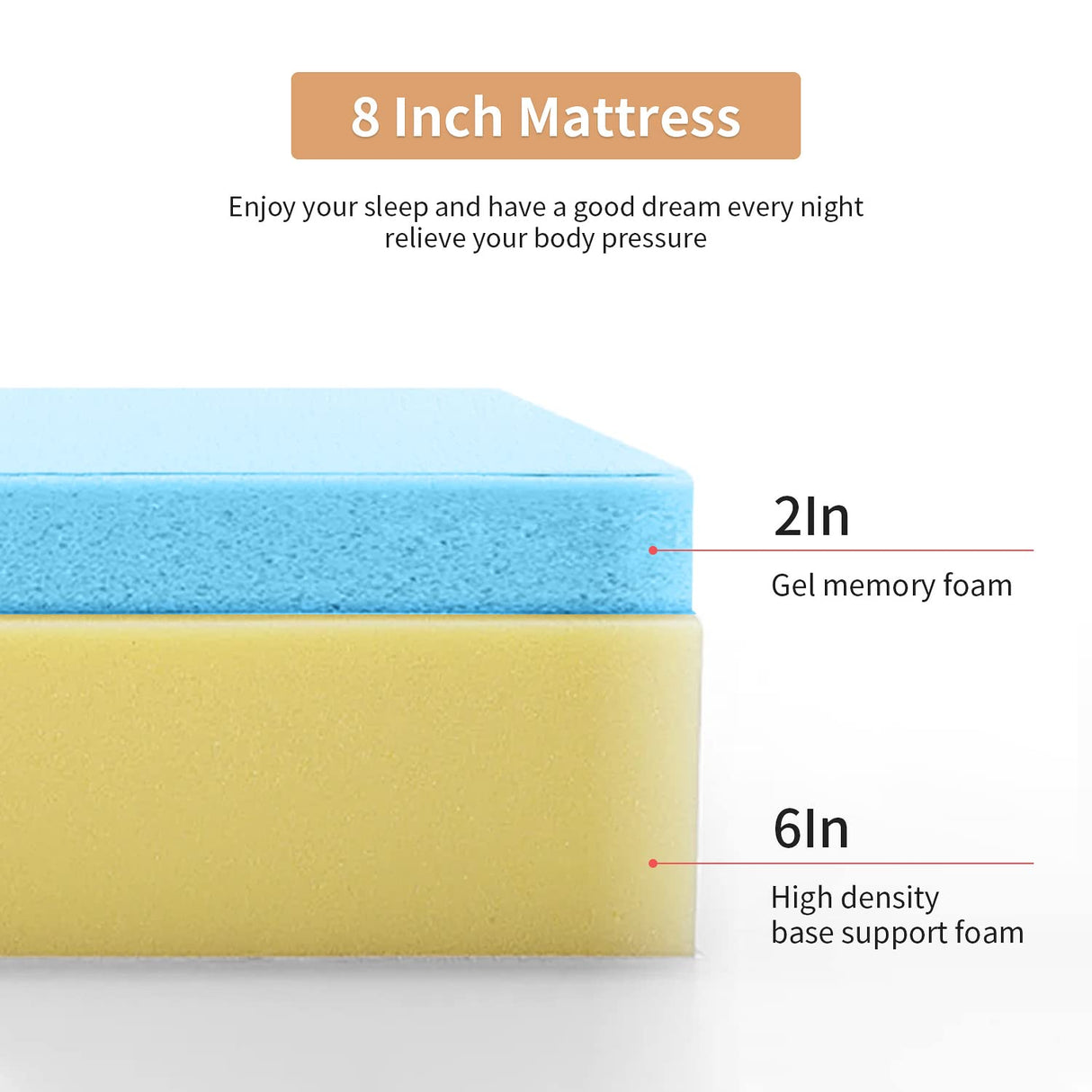 8 Inch King Gel Memory Foam Mattress Fiberglass Free/CertiPUR-US Certified/Bed