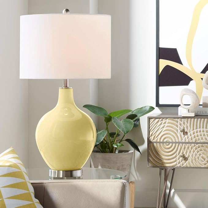 OVO 28 1/2" Tall Modern End Table Lamp Citrus Yellow Finish Glass Single Linen White