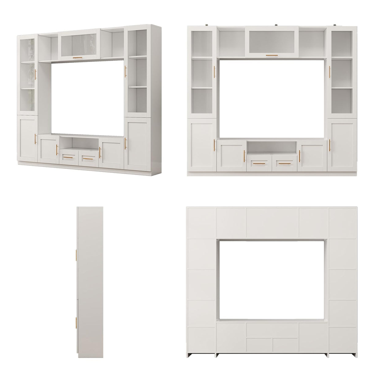 4-Piece Entertainment Wall Unit, Multifunctional TV Stand with Tempered Glass Door