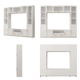 4-Piece Entertainment Wall Unit, Multifunctional TV Stand with Tempered Glass Door