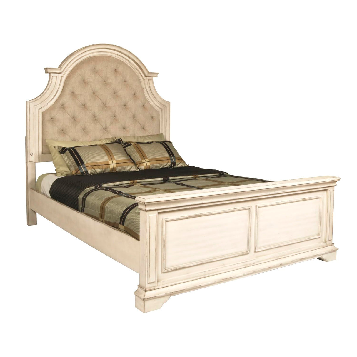 Anastasia Solid Wood Queen Bed - Antique White Finish
