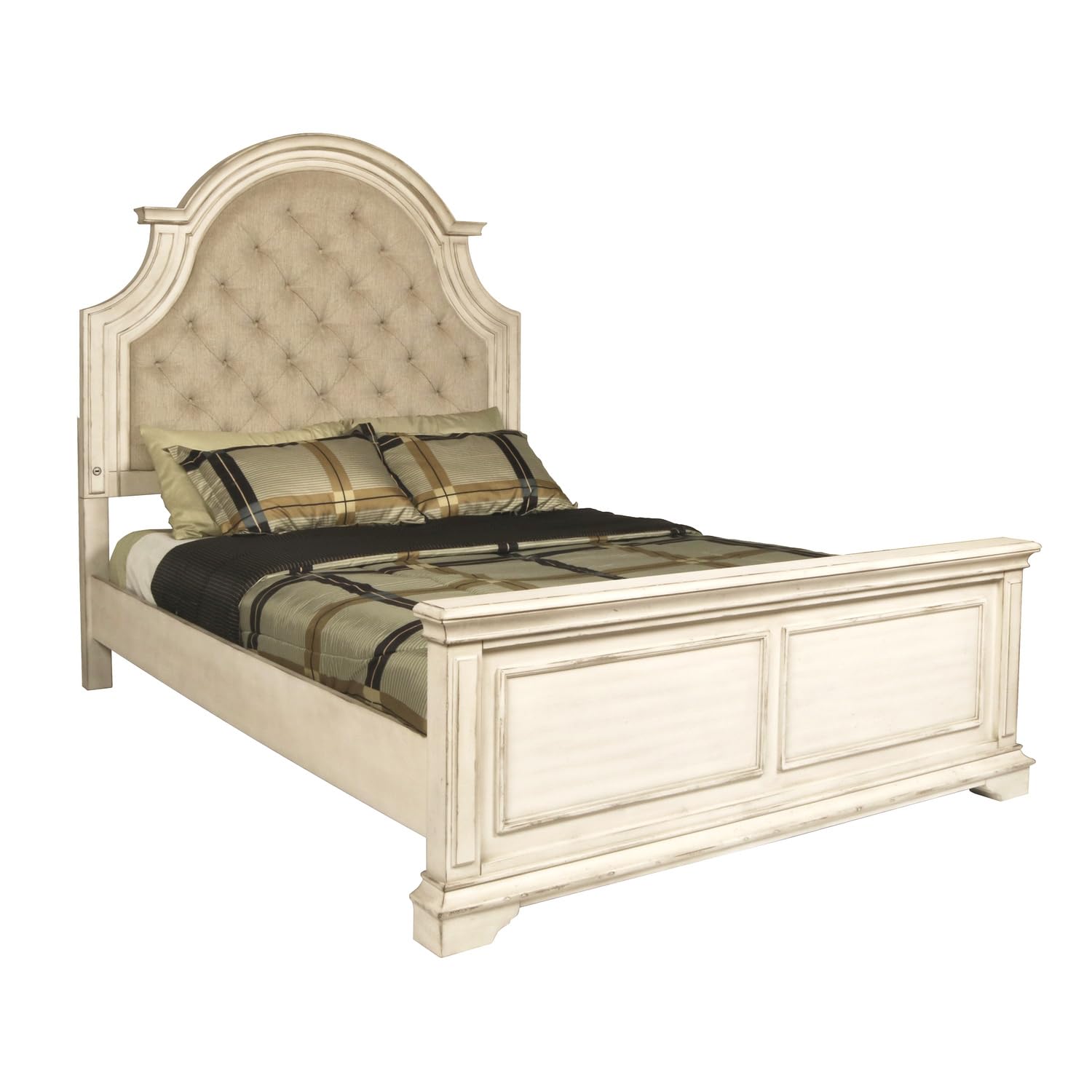 Anastasia Solid Wood Queen Bed - Antique White Finish