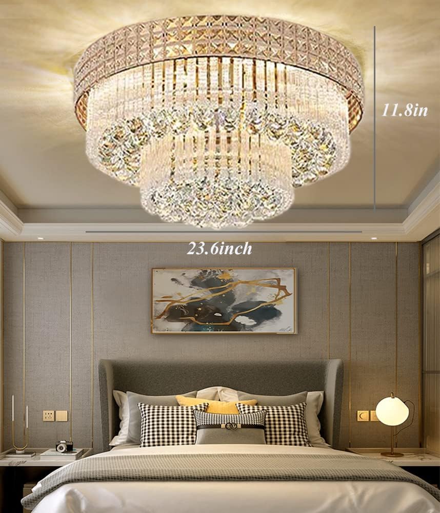 23.6inch Modern K9 Crystal Chandelier Luxury Ceiling Lamp Flush Mount