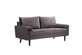 Modern Velvet Backrest Square Armrest Sofa Couch with 2 Pillows for Small Spaces Living Room Grey