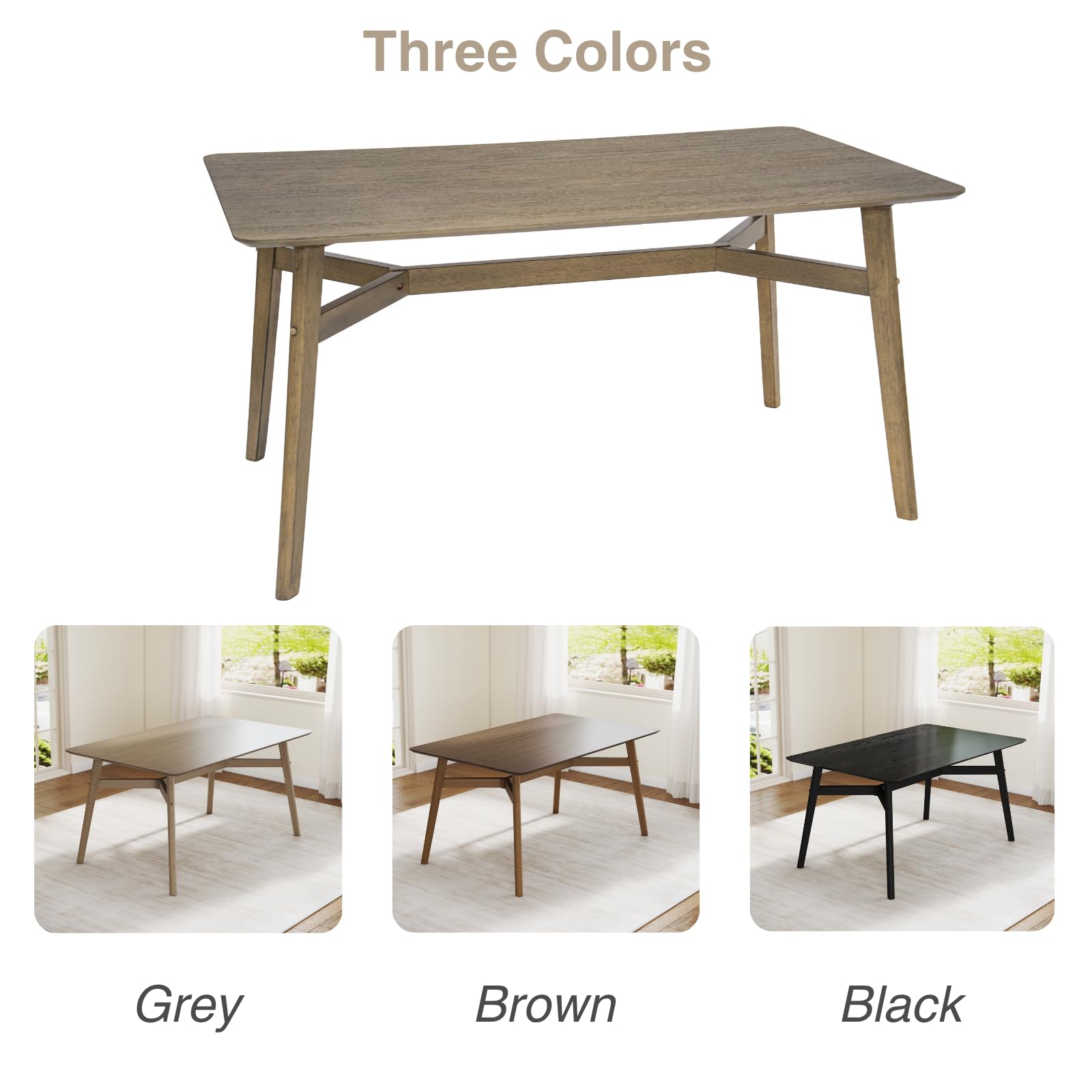 Modern Wooden Dining Table for 4-6 People - 59" Grey Rectangular