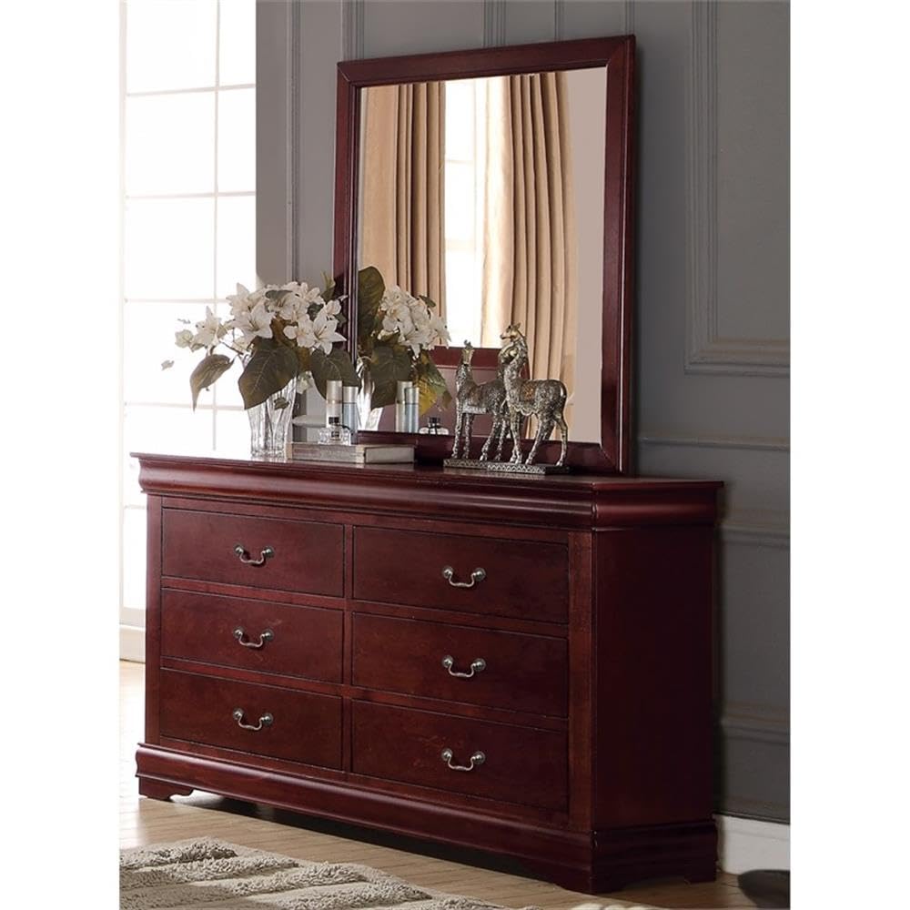 Louis Philippe Rectangular Wood 6-Drawer Dresser in Cherry