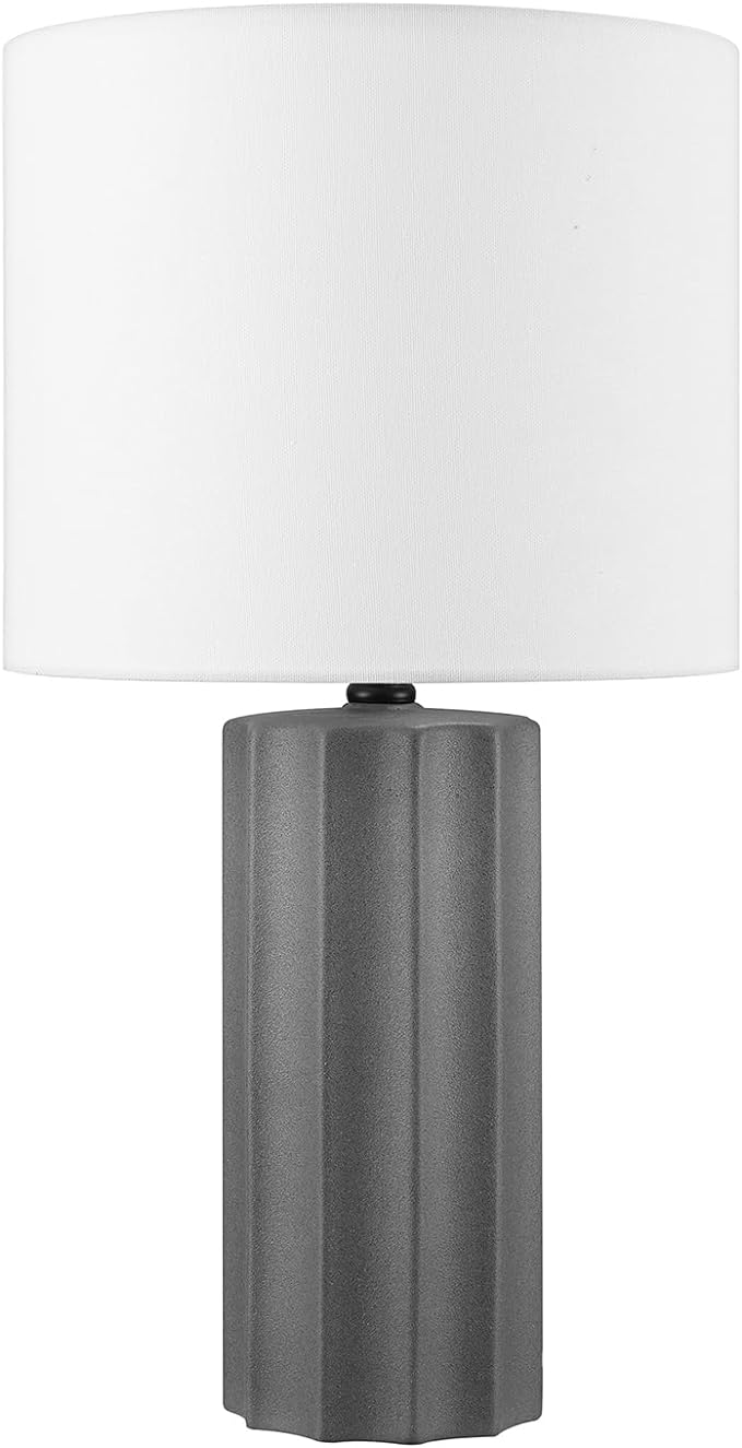 Ceramic Table Lamp, Soft Beige Finish, White Linen Shade