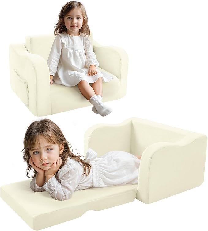 Fold Out Kids Couch Toddler Chair, Convertible Baby Sofa Recliner for Toddlers 1-4