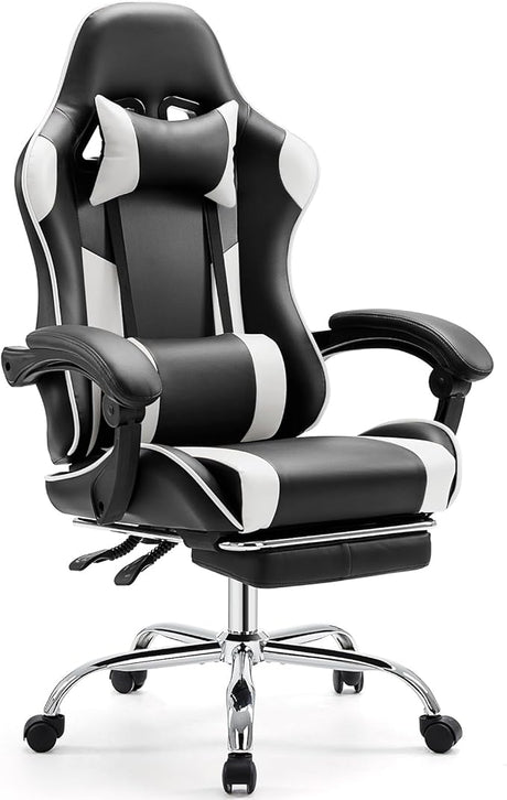 Video Game Desk Chair - Ergonomic Computer with Footrest and Comfy Lumbar Support