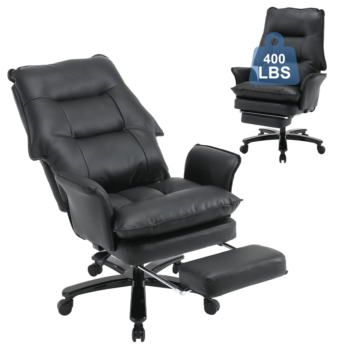 Big and Tall Office Chair 400lbs, 160°Reclining Executive Desk Chair with Foot Rest,