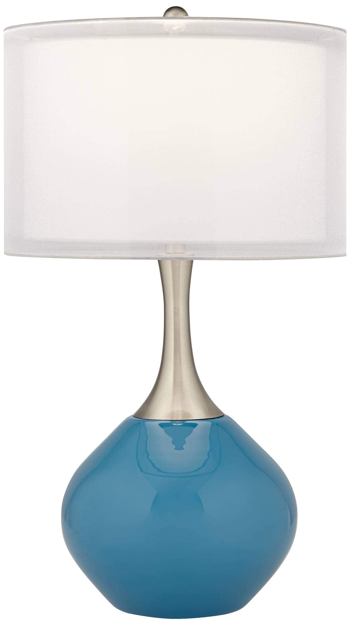 Modern Table Lamp 30.5" Tall Brushed Nickel Silver Metal Swift Blue Glass