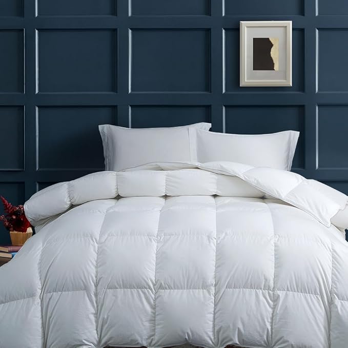 PF Goose Feather Down Duvet Insert 100% Cotton Shell - All Season Down Comforter