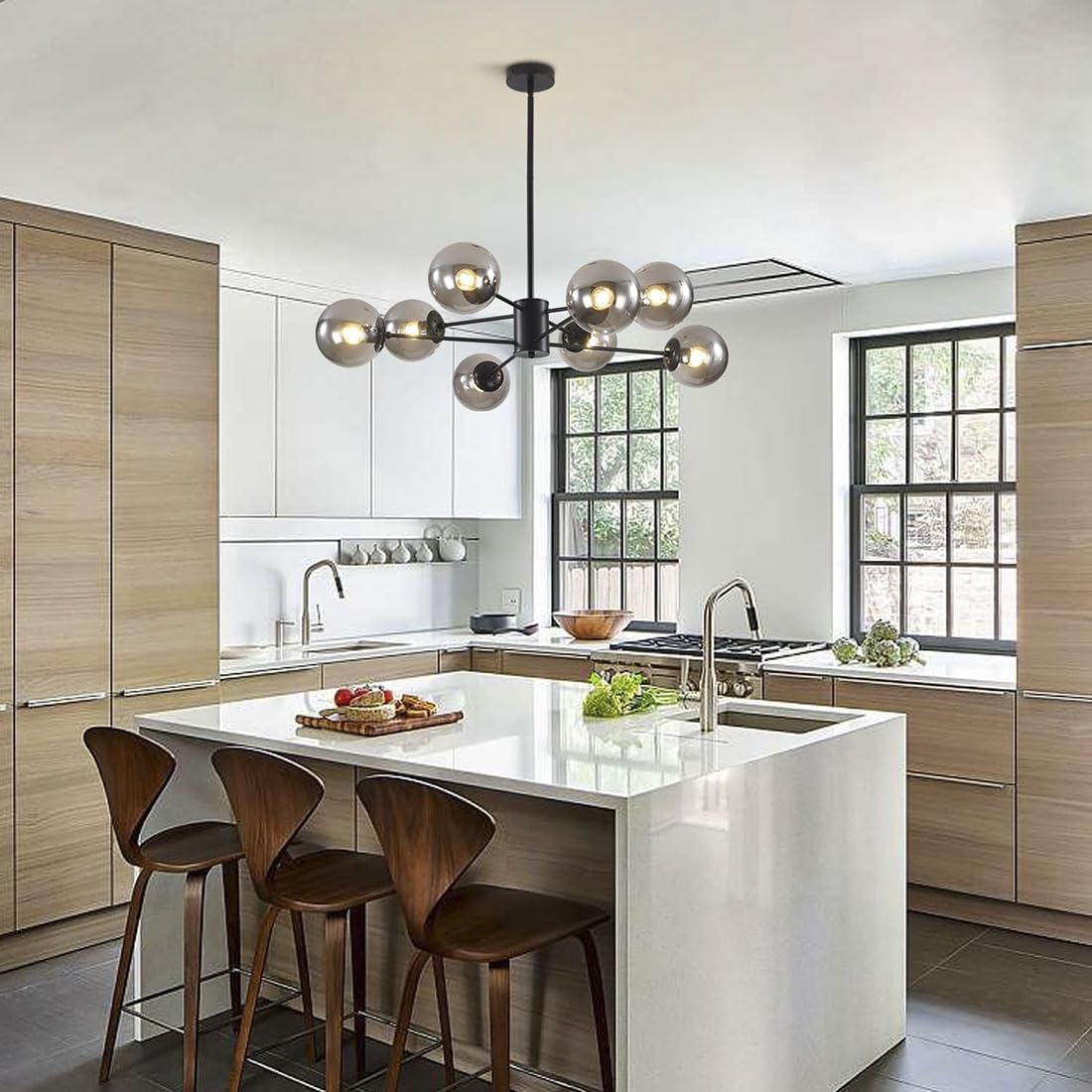 Glass Globe Chandelier Mid Century Modern Pendant Lights Black Ceiling