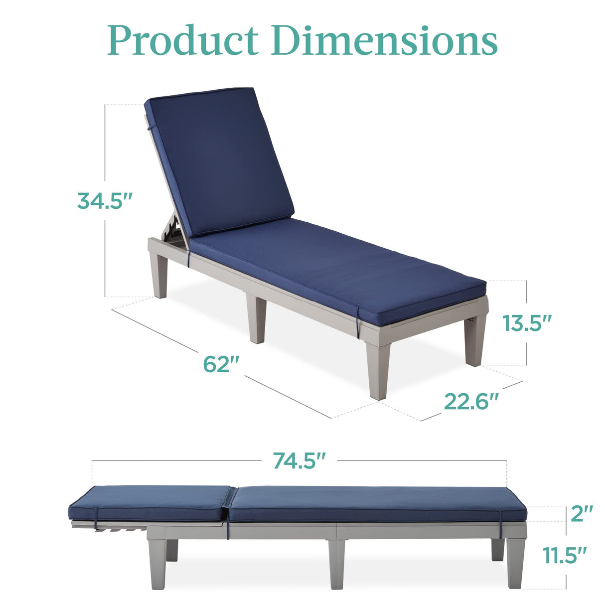 Outdoor Lounge Chair, Resin Patio Chaise Lounger for Poolside, Backyard