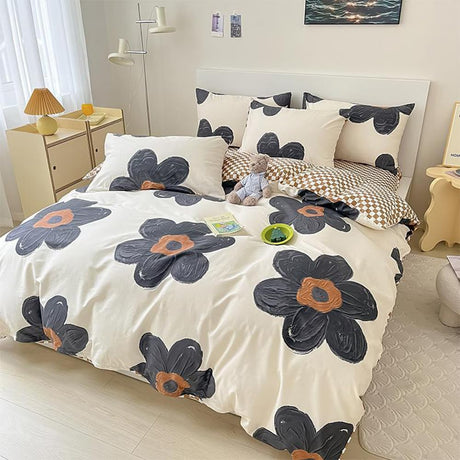 Black Sunflower Comforter Set King 3 Pieces Beige Floral Bedding Comforter Sets Pumpkin