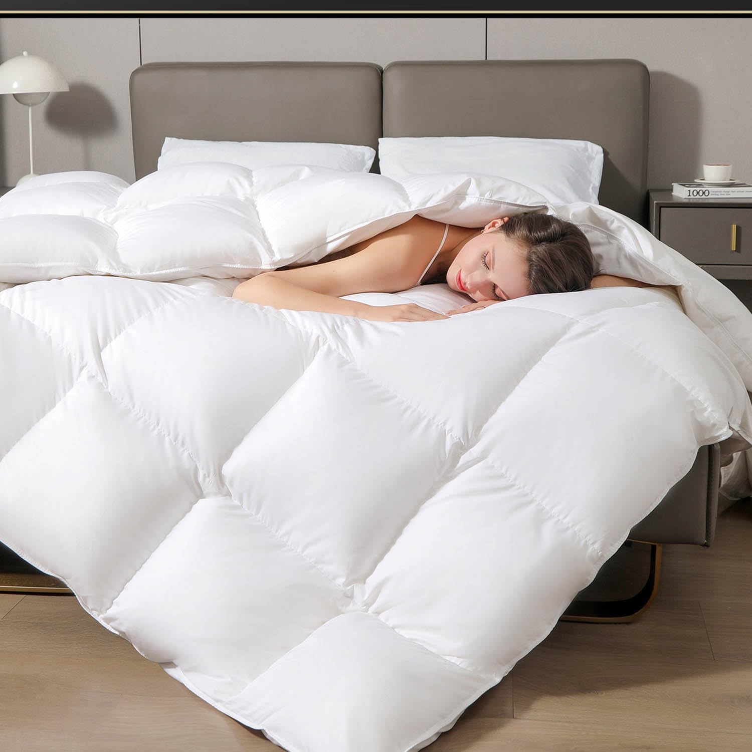 Feather Down Fiber Comforter Queen Size Duvet Insert, Ultra Soft Luxury All Season