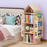 Large Rotating Bookshelf 360 Degree, Wood Castle Bookshelf Bookcase Floor Standing