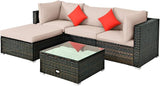 5 Pieces Patio Conversation Set, Outdoor Rattan Wicker Furniture Set