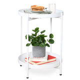 Folding End Table 2-Tier Metal Round Side Table with Removable Tray for Living Room