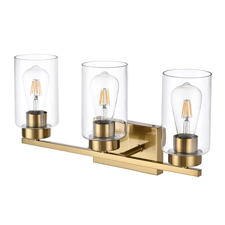 3-Light Bathroom Vanity Light, Modern Brushed Gold Wall Lights with Clear Glass Shades