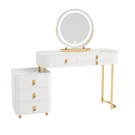 Vanity Desk with Lighted Mirror and Drawers,Makeup Vanity Table with Storage Cabinet and Vanity Chair