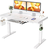 Dual Motor Electric Standing Desk with Drawers,48x24 Inch Whole-Piece Glass Desktop