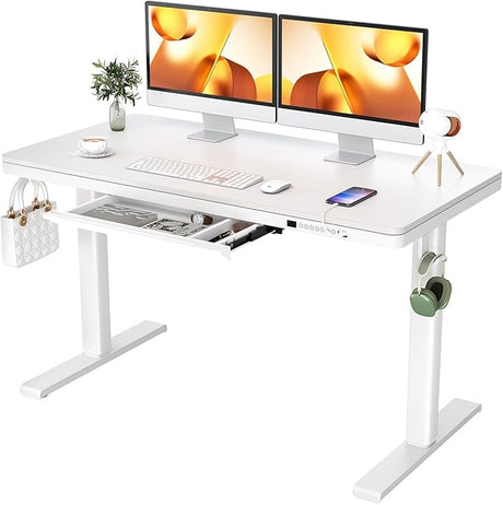 Dual Motor Electric Standing Desk with Drawers,48x24 Inch Whole-Piece Glass Desktop