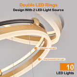 10-Rings Modern LED Chandelier Black Gold Large Dimmable Remote Chandeliers Lighting for Foyer,