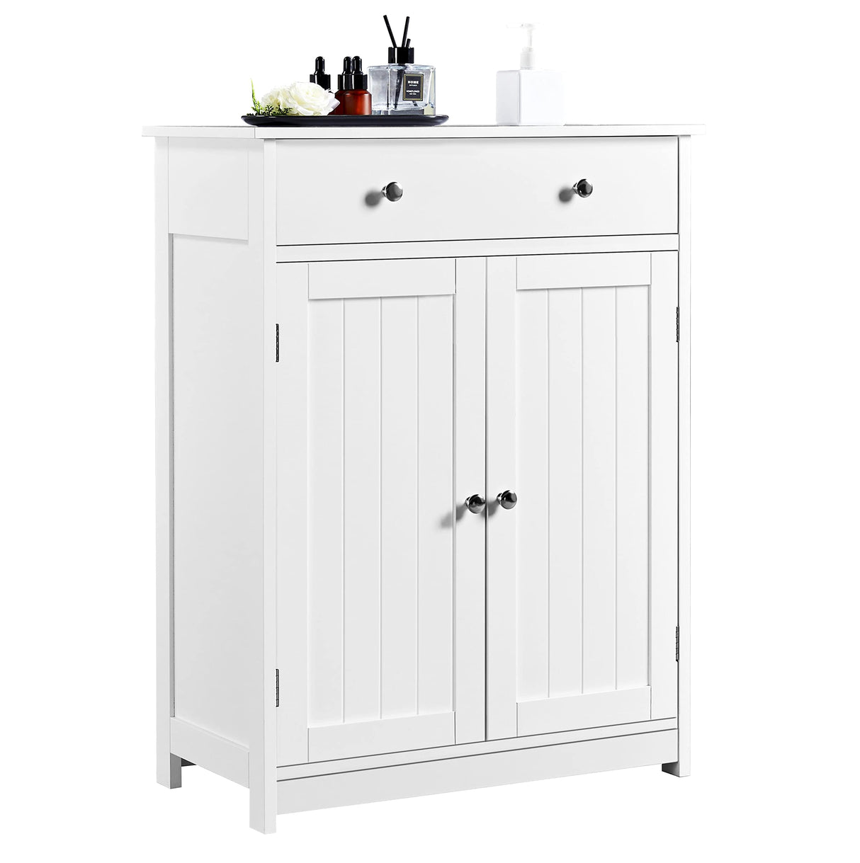 Free Standing Bathroom Cabinet with 1 Drawer 2 Doors and Adjustable Shelf, Wooden