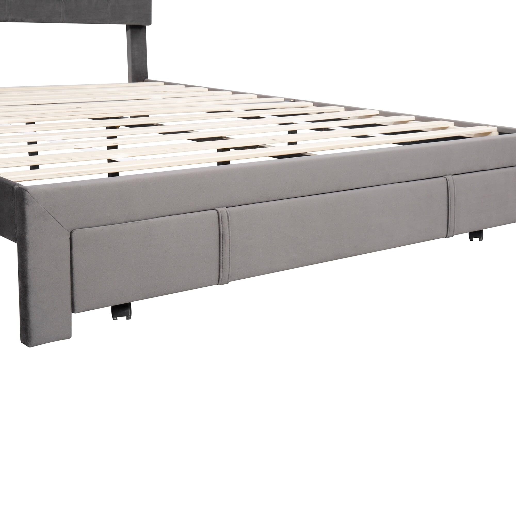 Queen Size Storage Bed Velvet Upholstered Platform Bed