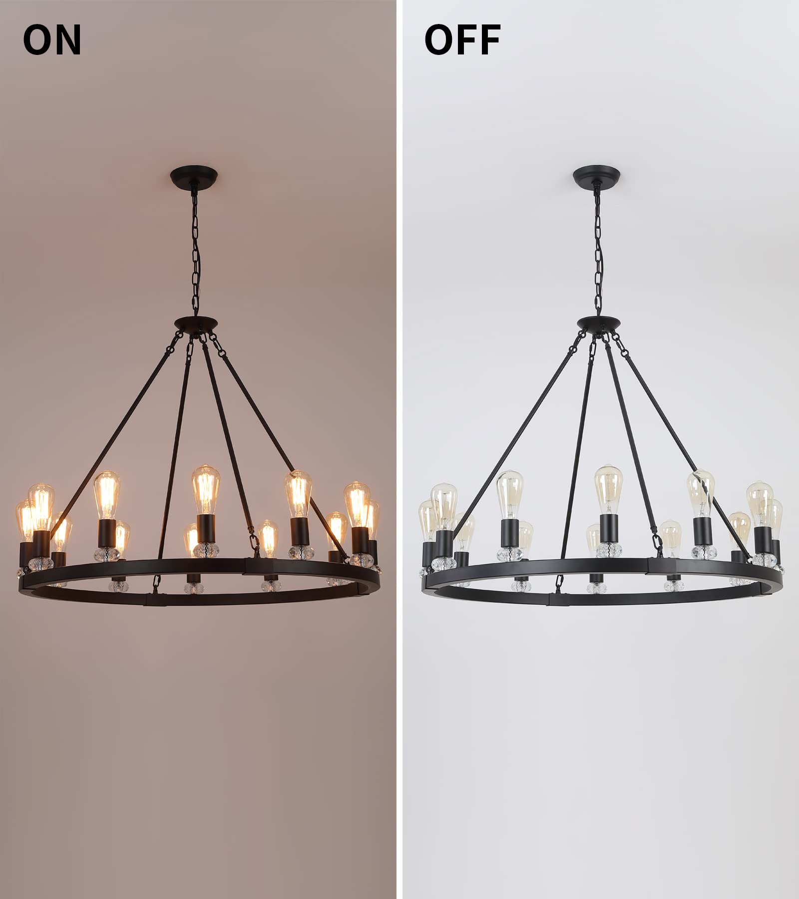 Black Wagon Wheel Chandeliers 12-Lights Large Modern Farmhouse Chandelier Light
