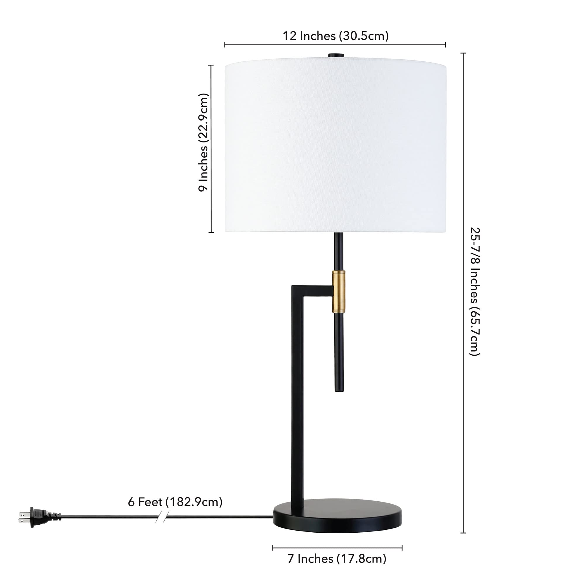 25" Tall Table Lamp with Fabric Shade in Matte Black/Brass