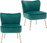 Modern Velvet Upholstered Accent Chair Set of 2,Mid Century Living Room Chairs with Golden Legs