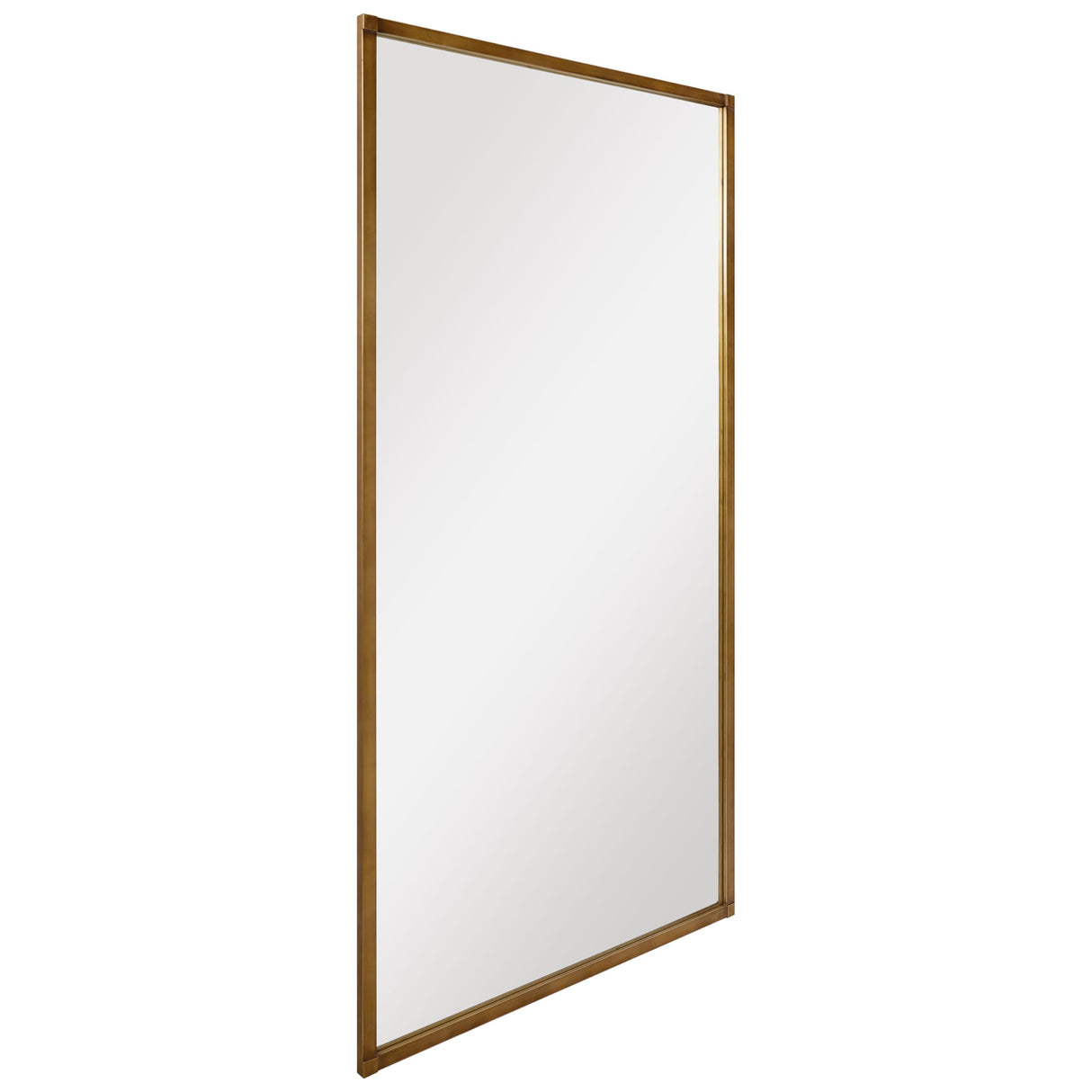 Brushed Gold Metal Framed Rectangular Wall Mirror, Ready to Hang, Living Room