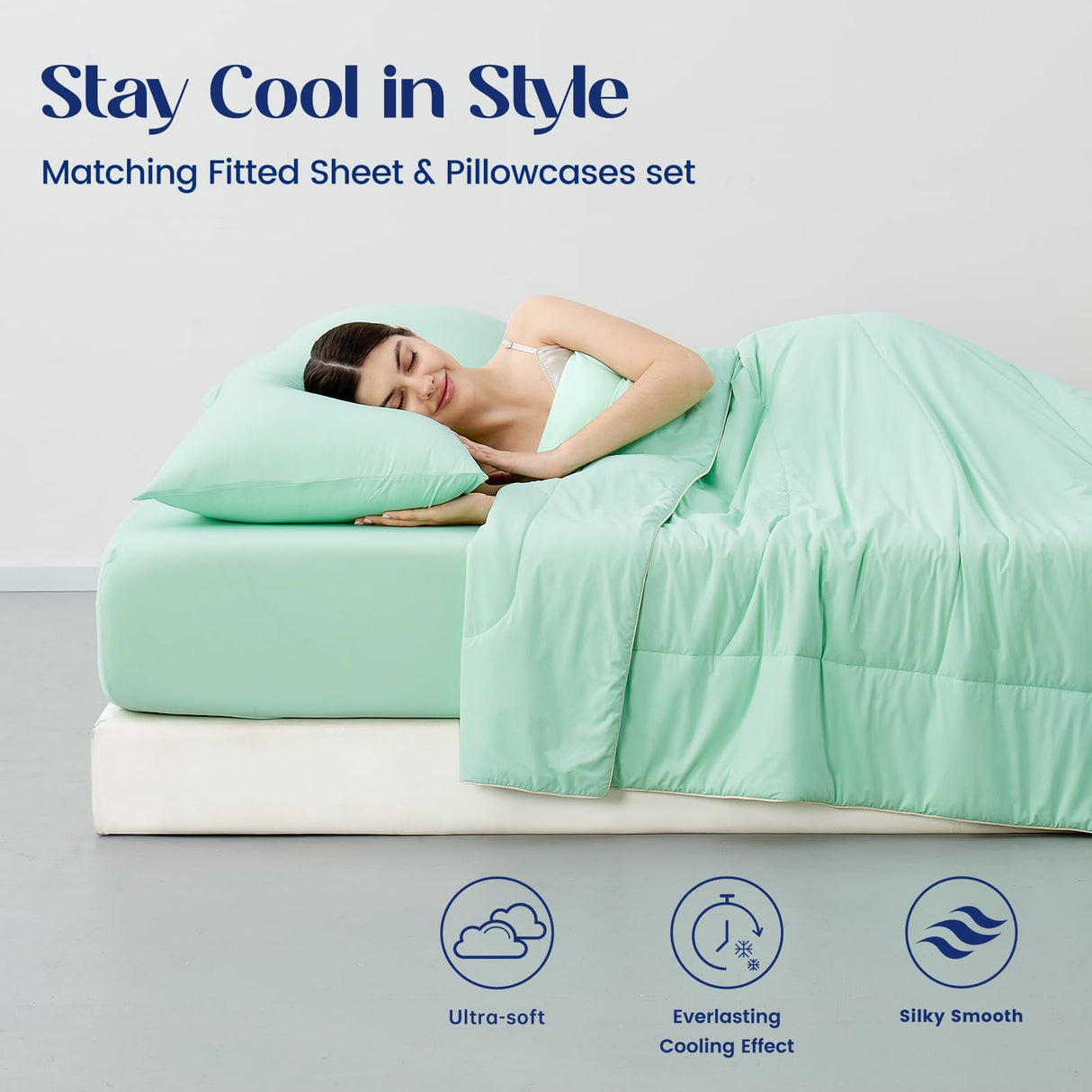 Queen Size Cooling Fitted Sheet with 2 Pillowcases, Q-Max > 0.4 Aerocool™ 3 PCS