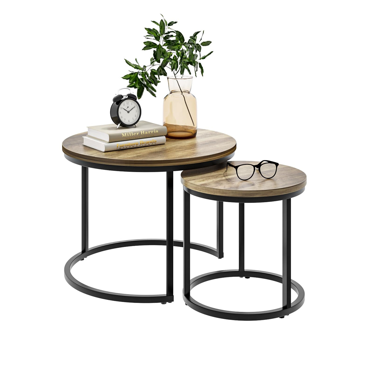 Round Nesting Coffee Table, Nesting Tables for Living Room Set of 2 End Tables Wood