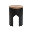 LuxenHome Outdoor Accent Side Table, 18'' Black with Natural Rattan Finish Cement Patio End Table, U - Shaped Base Garden Stool for Patio Backyard, Outdoor Furniture for Lawn Balcony Porch - Bircata