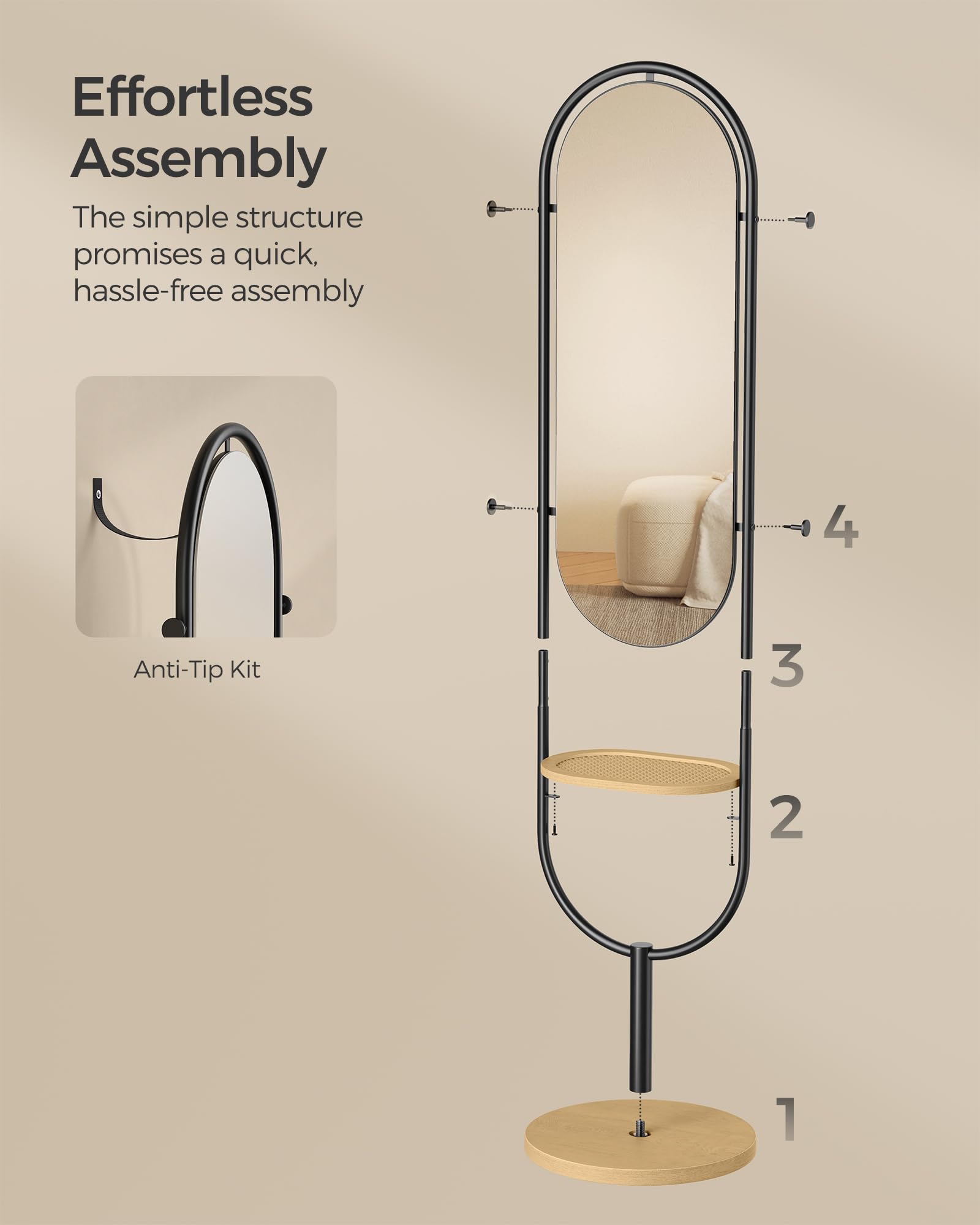 Full-Length Floor Mirror - 3-in-1 Modern Standing Design