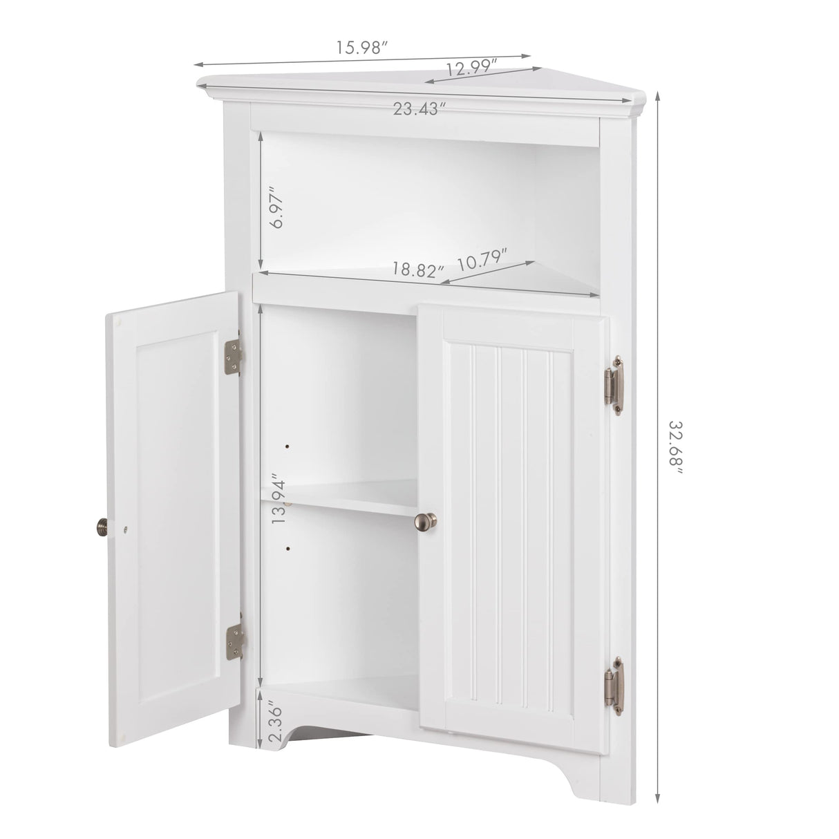 Bathroom Corner Storage Cabinet, Small Floor Corner Cabinet with Doors and Adjustable Shelves,