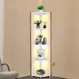 5-Tier Corner Shelf with Light, White Corner Bookshelf with Metal Frame, Tall Display Shelf Stand for Living Room Bedroom Office Decor