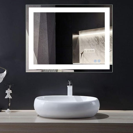 55 x 36 Inch LED Bathroom Backlit Mirror, Dimmable Lighted Bathroom Vanity Mirror