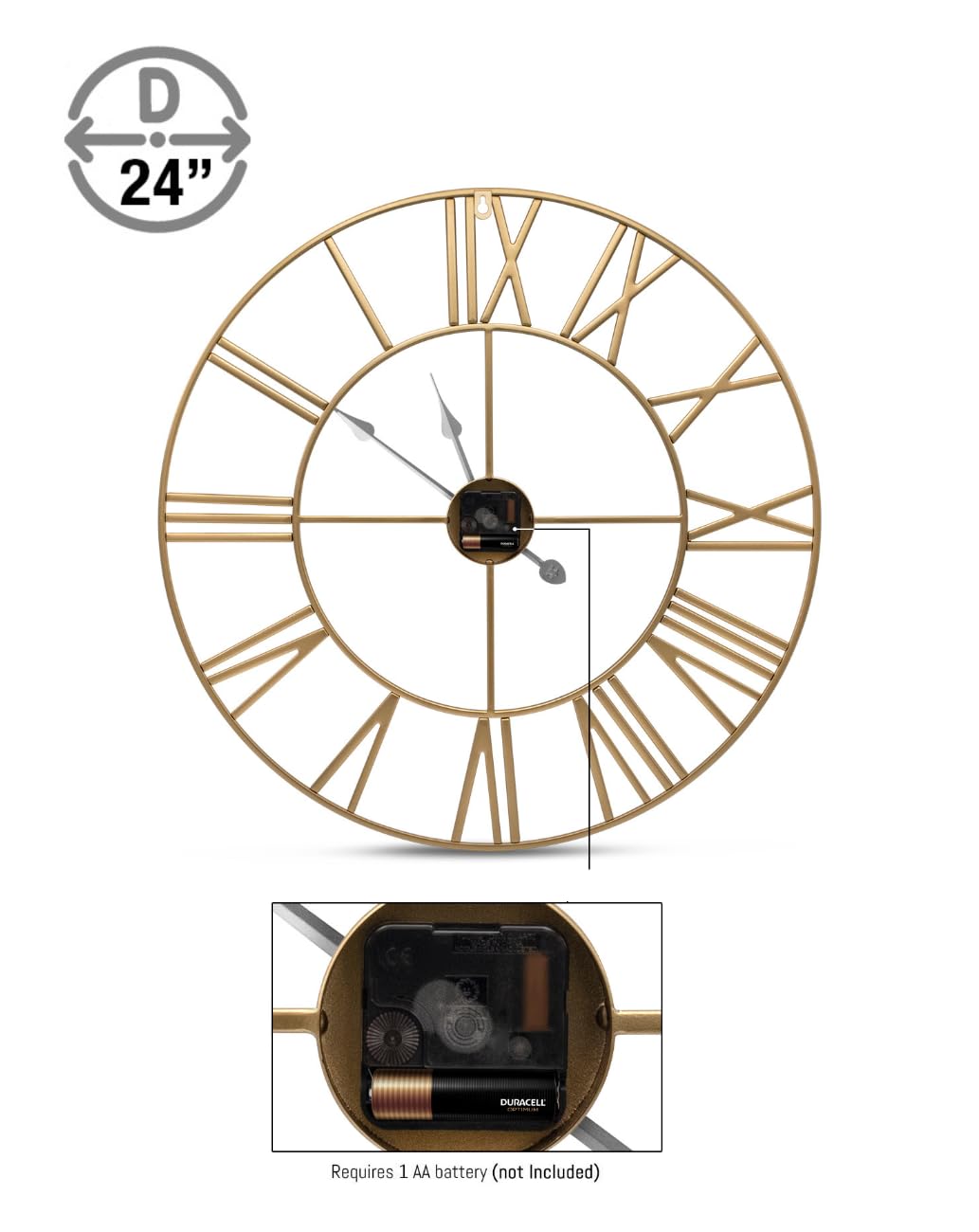 Large Wall Clock for Living Room Decor, (60CM) 24 Inch Wall Clock Decorative,