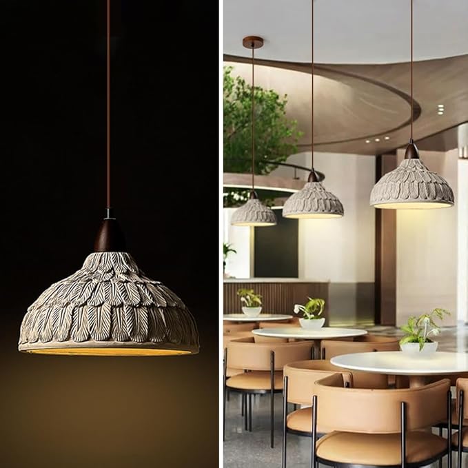 Wabi Sabi Concrete Pendant Light 10.8" Grey Textured Lampshade