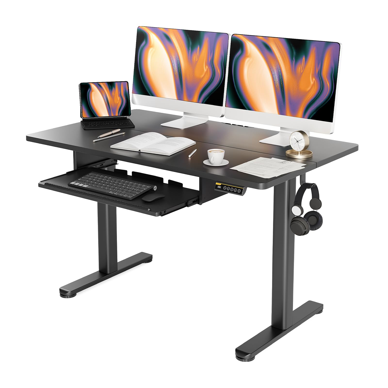 Standing Desk with Keyboard Tray, Standing Desk Adjustable Height, Raising Desks for Home Office and Computer Workstation, 48 Inches, Black