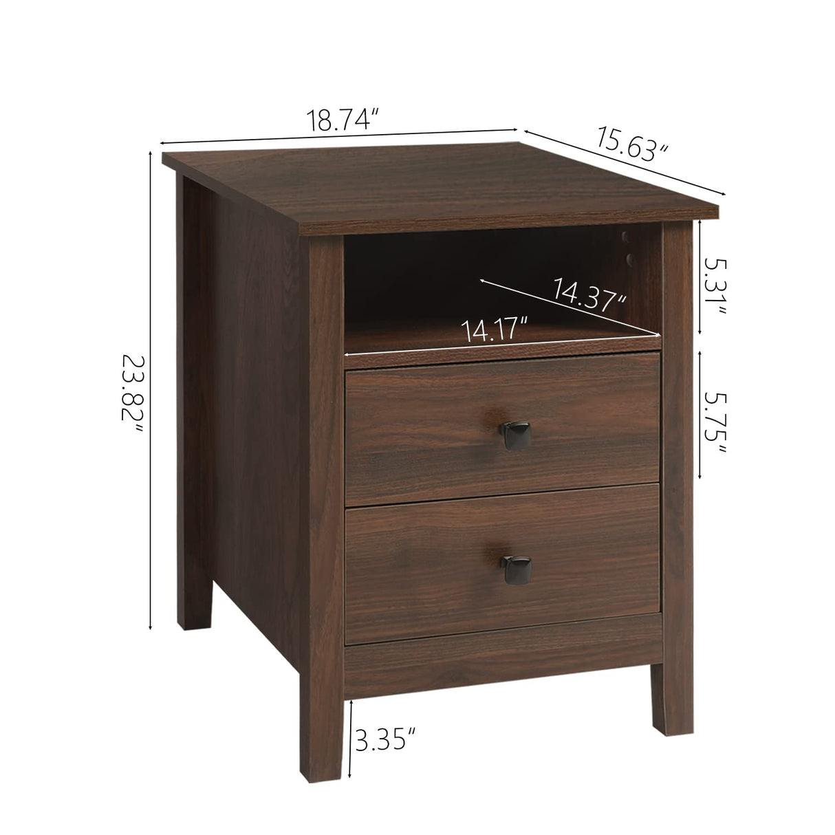 2-Drawer Nightstands, Set of 2, Farmhouse Style Bedroom Furniture with Wooden Night Stand