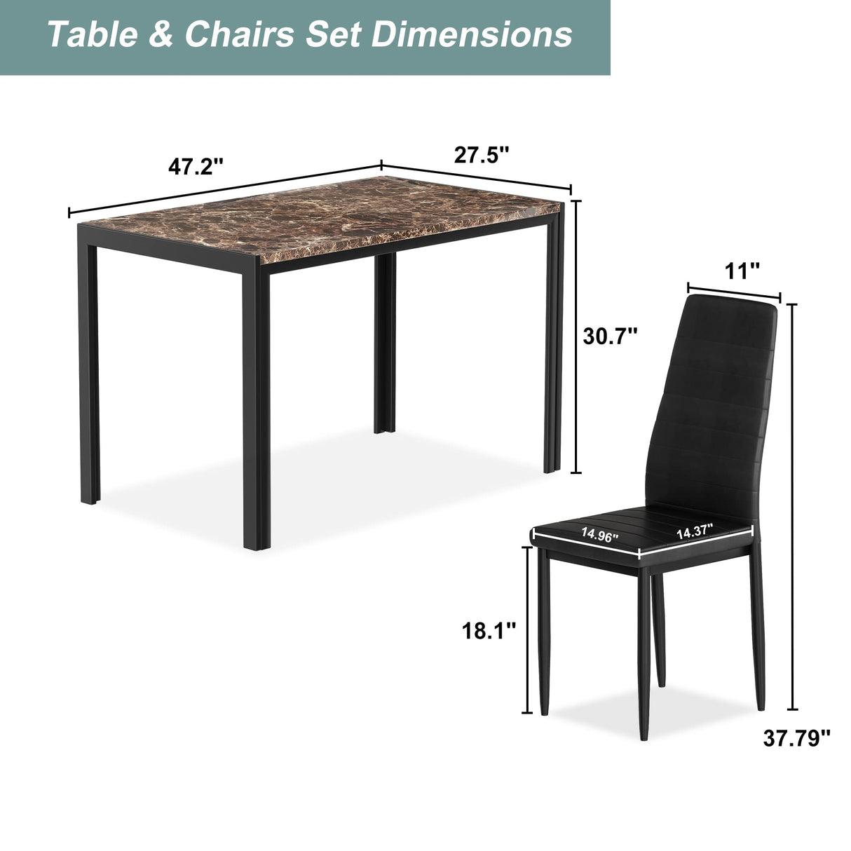 Kitchen Table and Chairs Set, Faux Marble Dining TableSet for 4,Modern DinnerTable