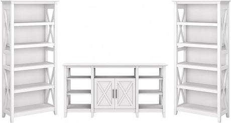 Key West Tall TV Stand with Set of 2 Bookcases, Farmhouse Entertainment Center