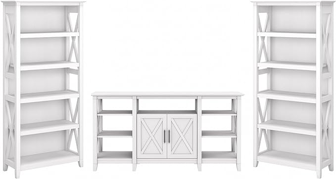 Key West Tall TV Stand with Set of 2 Bookcases, Farmhouse Entertainment Center